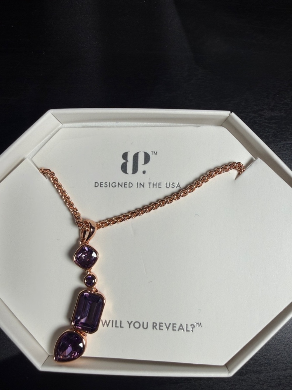 Rose Gold Plated Purple Gem Drop Necklace